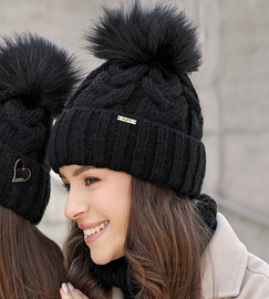 Czapka i komin zimowy, komplet damski, Vitona, czarny, 56-58 cm