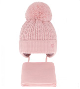 Czapka zimowa i szalik dla noworodka, dla dziewczynki, Ramisa, rożowa, 38-40 cm