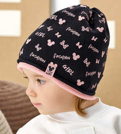 Czapka wiosenna/jesienna dla dziewczynki, dzianinowa, Trinket, czarna, 46-50