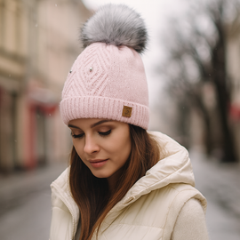 Czapka damska zimowa, Rosel, jasny różowy, 54-56 cm