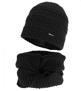 Zimowa czapka i komin damski do obwijania, komplet, Irydia, czarny, 56-60 cm