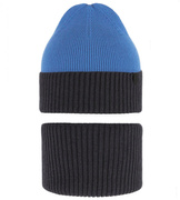 Komplet jesienny - wiosenny dla chłopca: czapka i komin, Utaros, niebieski + grafit, 52-55 cm