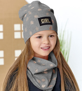 Czapka i chustka dla dziewczynki, komplet wiosenny/jesienny, Teine, szary, 48-50 cm