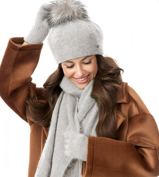 Beret damski zimowy, angora,  Dimmis, szary, 56-60 cm
