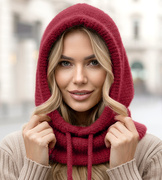 Komin z kapturem, kaptur damski, Luiana, bordowy, 54-60 cm