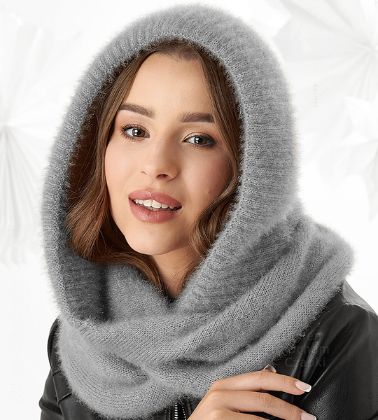 Komin z kapturem damski, kominiarka damska, Onaasi, szary, 55-62 cm