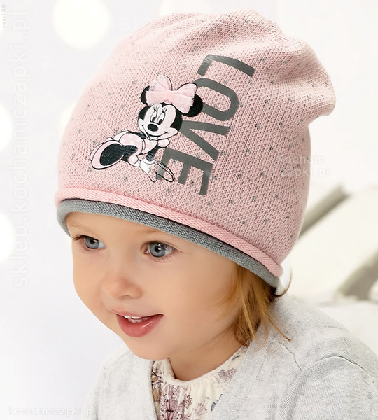 Cudna dzianinowa czapka dla dziewczynki, z myszką Minnie, Darny, rozm. 44-48 cm