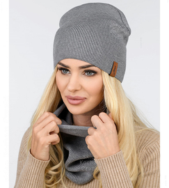 Czapka i komin damski, komplet wiosenny-jesienny, Carmelia,szary , 55-60 cm