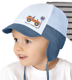 Czapka na lato dla chłopca, z siateczką, wiązana, HelloSummer, niebieski, 47-48 cm