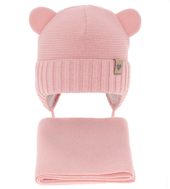 Czapka zimowa i szalik dla dziewczynki, Eliea, różowy pudrowy, 46-48 cm