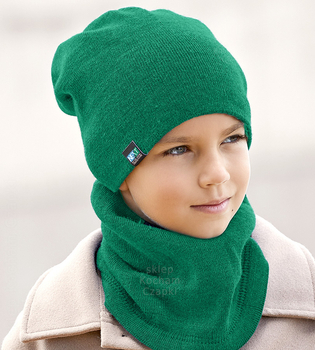 Zimowa czapka i komin, sportowy komplet dla chłopca, Creation, dwustronny, niebieski + zielony, 50-55 cm