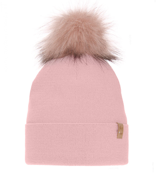 Czapka zimowa damska, Lakia, z pomponem, różowy, 55-60 cm
