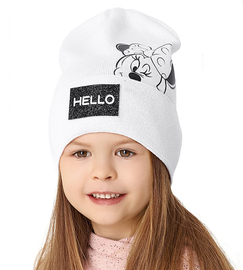 Modna czapka dla dziewczynki, dzianinowa z myszką Minnie, rozm. 50-54 cm
