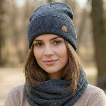 Czapka i komin, komplet wiosenny-jesienny, Julien, grafitowy, 56-60 cm