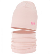 Komplet wiosenny-jesienny, dla dziewczynki, czapka i komin, Zriffia, róż jasny, 52-54 cm