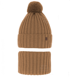 Czapka i komin, komplet zimowy dla chłopca, Liwman, musztardowy (12),  52-55 cm