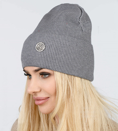 Czapka damska jesienna/wiosenna, prążek, Tesjawa, szara, 56-60 cm
