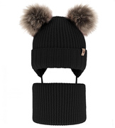 Komplet czapka zimowa i komin z wełny merino, dla dziewczynki, czarny, Lisvia, 50-52 cm