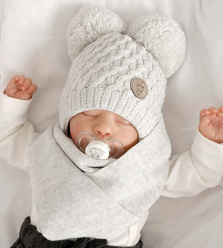 Zimowa czapka i szalik dla noworodka, niebieski blady, Olanso, 40-42 cm