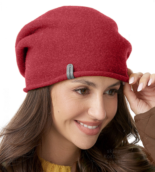 Czapka wełniana damska, zimowa/jesienna, Gabbela, czerwony melanż, 57-61 cm