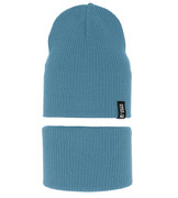 Komplet czapka i komin dla dziecka, dzianinowy, prążkowany, Tunis, niebieski morski, 48-51