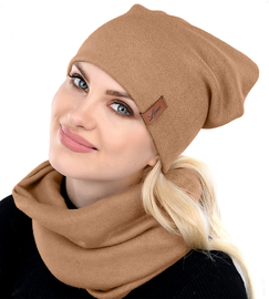 Czapka i komin damski, komplet wiosenny-jesienny, karmel, Clara, 55-58 cm