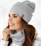 Czapka i komin damski, komplet Catrine, dzianinowy, szary, 55-56 cm