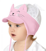 Letnia czapka dla dziewczynki z daszkiem i uszkami kotka, na kucyk, Kiccia, 40-42 cm