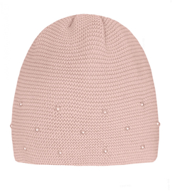 Elegancka czapka damska z perełkami, zimowa, różowa, Casja, rozm. 55-57 cm