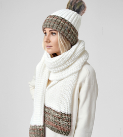 Czapka i szalik damski, komplet zimowy, z polarem, Borgata, mleczny + wzór (19), 56-58 cm