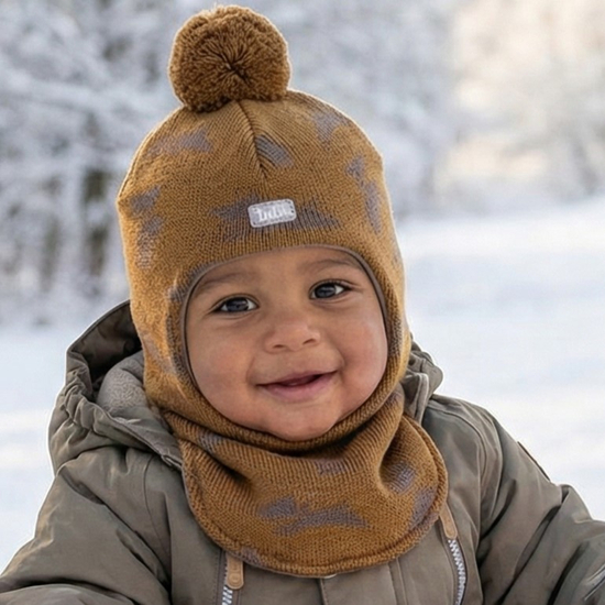 Kominiarka merino na zimę dla chłopca, Butalo, karmelowa, 44-47 cm