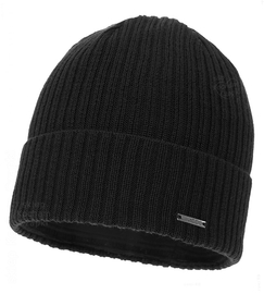 Czapka zimowa męska, 50% merino, podszewka polar,  Labrot, czarny, 55-57 cm