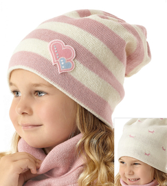 Czapka smerfetka zimowa dla dziewczynki, dwustronna, pieski jamniki, Lusija, 50-54 cm