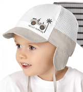 Czapka na lato dla chłopca, z siateczką, wiązana, HelloSummer, biały + szaro-beżowy, 49-50 cm