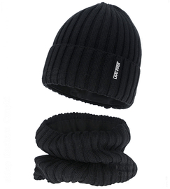 Czapka i komin dla chłopca, merino 50%, Nabasco, czarny, 50-52 cm