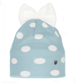 Liliowa czapka z kokardką w grochy, Nebia rozm. 44-48 cm