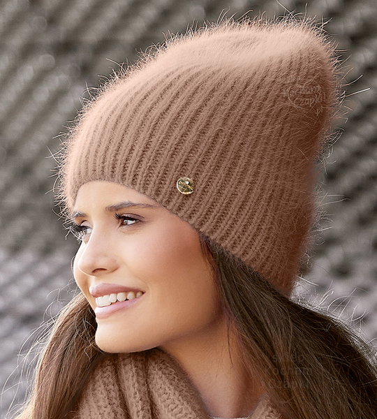Czapka zimowa, damska, Grenada, angora, karmel jasny, 55-58 cm