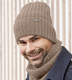 Komplet zimowy męski, czapka i komin, Galdon, beżowy, 56-58 cm