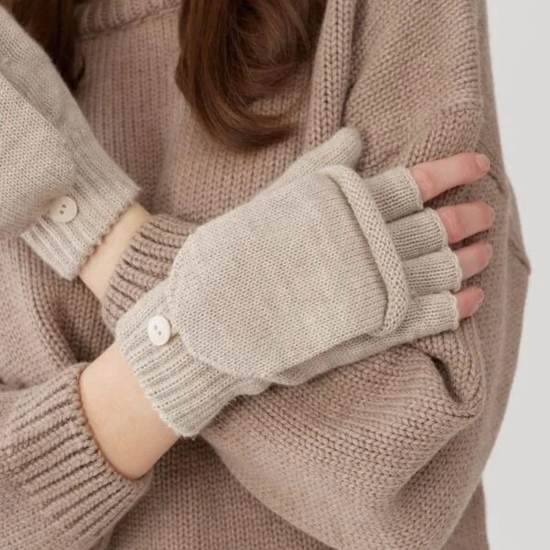 Rękawiczki damskie z wełny merino 100%, odkryte palce, 2317, szare perłowe