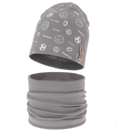 Czapka i komin dla chłopca, komplet wiosenny/jesienny, Loapo, szary, 52-54 cm
