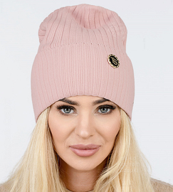 Czapka damska jesienna/wiosenna, szeroki prążek, Vosjana, brudny róż, 56-60 cm