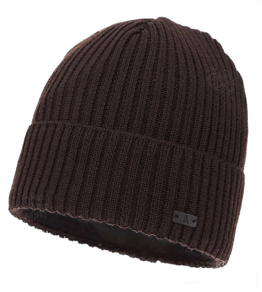 Czapka zimowa męska, z wełną merino, Fojjer, brązowy ciemny, 56-59 cm