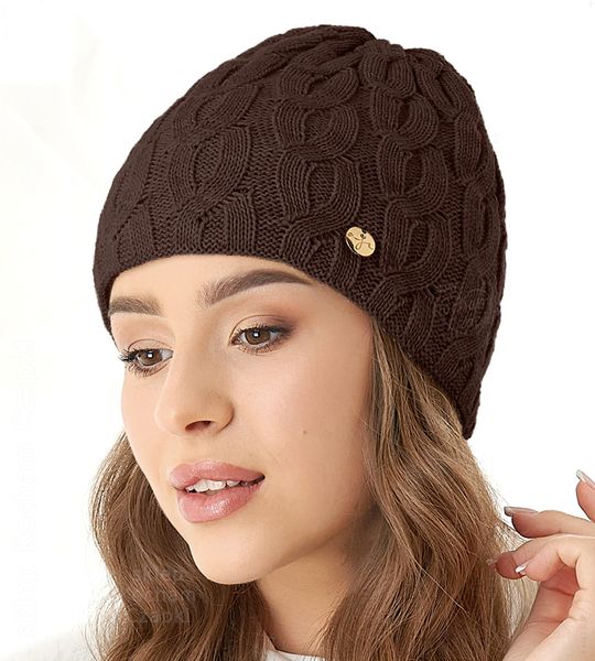Czapka damska, zimowa, Sarandi, brązowy, 55-57 cm