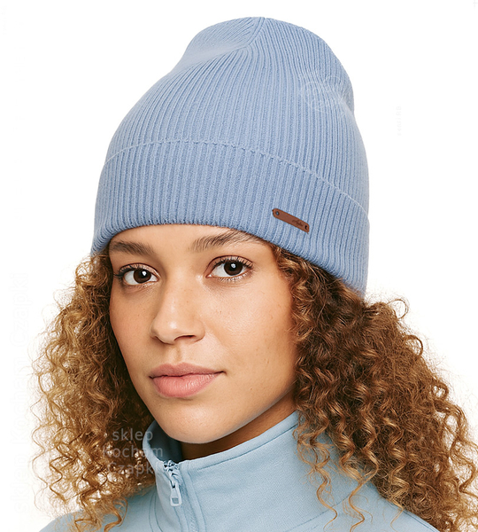 Czapka wiosenna/jesienna damska, merino 100%, Elfira, niebieska, 54-56 cm
