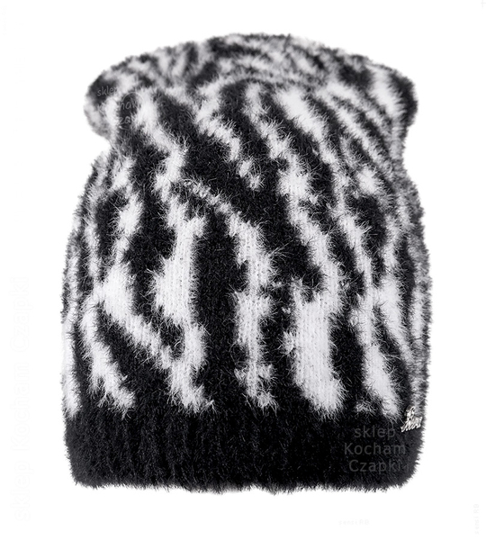  Komplet czapka i szalik damski w czarno-biały wzór tygrysi, Zerja, 55-58 cm