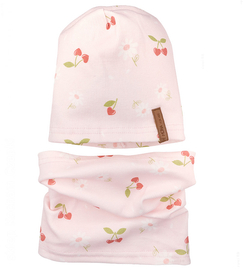 Czapka i komin, wiosenny komplet dla dziewczynki, różowy - czeresienki, 46-49 cm