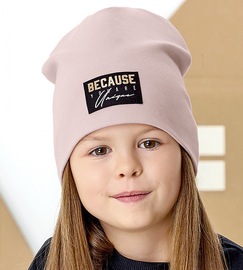Czapka wiosenna/jesienna, dziewczęca, Because, brudny róż, 48-50 cm
