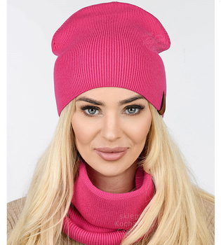 Czapka i komin damski, komplet wiosenny-jesienny, Carmelia, róż amarant , 55-60 cm