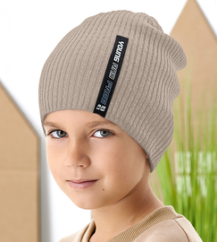 Czapka wiosenna-jesienna dla chłopca, dzianinowa, prążek, beżowy, Talavou, 52-55 cm