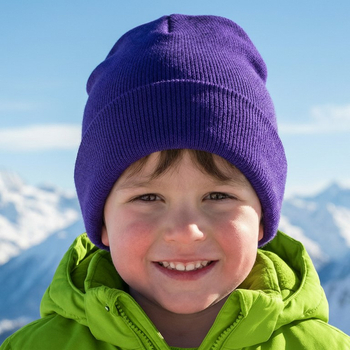 Czapka merino dla chłopca, 2w1, podwójna, Farado, niebiesko-filetowa, 50-54 cm